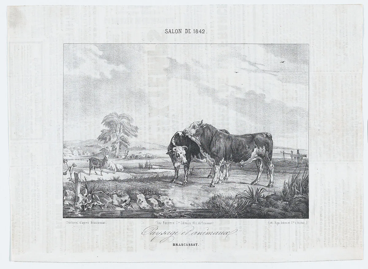 Salon of 1842: Landscape with Animals — Jules-Robert-Pierre-Joseph Challamel|Jacques-Raymond Brascassat|J. Rigo, Lebref et Cie