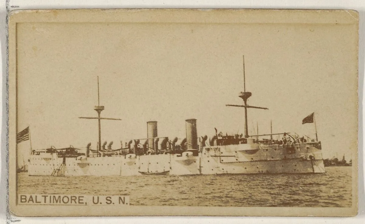 Baltimore, U.S.N., from the Famous Ships series (N50) for Virginia Brights Cigarettes — Allen & Ginter