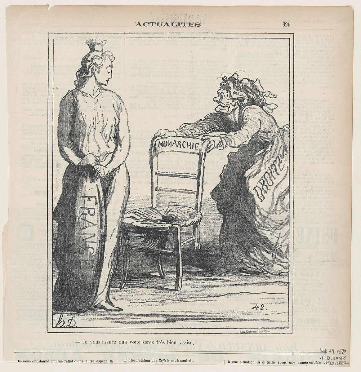 I can assure you, you'll be seated very comfortably!, from 'News of the day,' published in Le Charivari, September 29, 1871 — Honoré Daumier
