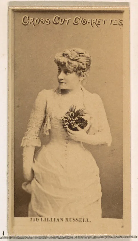 Card Number 240, Lillian Russell, from the Actors and Actresses series (N145-2) issued by Duke Sons & Co. to promote Cross Cut Cigarettes — W. Duke, Sons & Co.