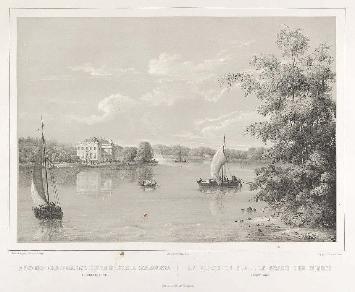 Le Palais de S.A.I. Le Prince Grand duc Michel a Hamenny-Ostrof, from the series Vues pittoresques des palais & jardins impériaux aux environs de St. Petersbourg — C. Schultz|J. Meyer|Lemercier|J. Velten
