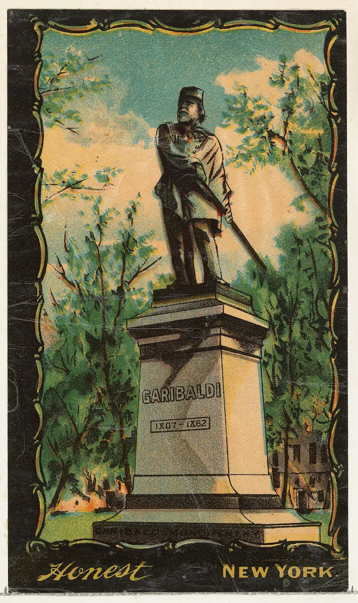 Garibaldi Monument, Washington Square Park, New York City, from the Transparencies series (N137) issued by W. Duke, Sons & Co. to promote Honest Long Cut Tobacco — W. Duke, Sons & Co.