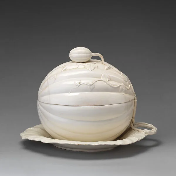 Tureen in shape of a melon with cover and attached stand — Leeds Pottery
