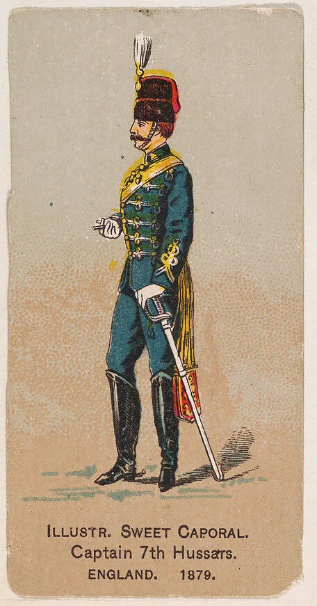 Captain, 7th Hussars, England, 1879, from the Military Series (N224) issued by Kinney Tobacco Company to promote Sweet Caporal Cigarettes — Kinney Brothers Tobacco Company