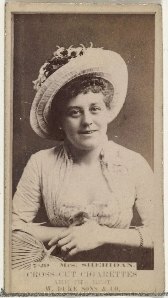 Card Number 729, Mrs. Sheridan, from the Actors and Actresses series (N145-3) issued by Duke Sons & Co. to promote Cross Cut Cigarettes — W. Duke, Sons & Co.