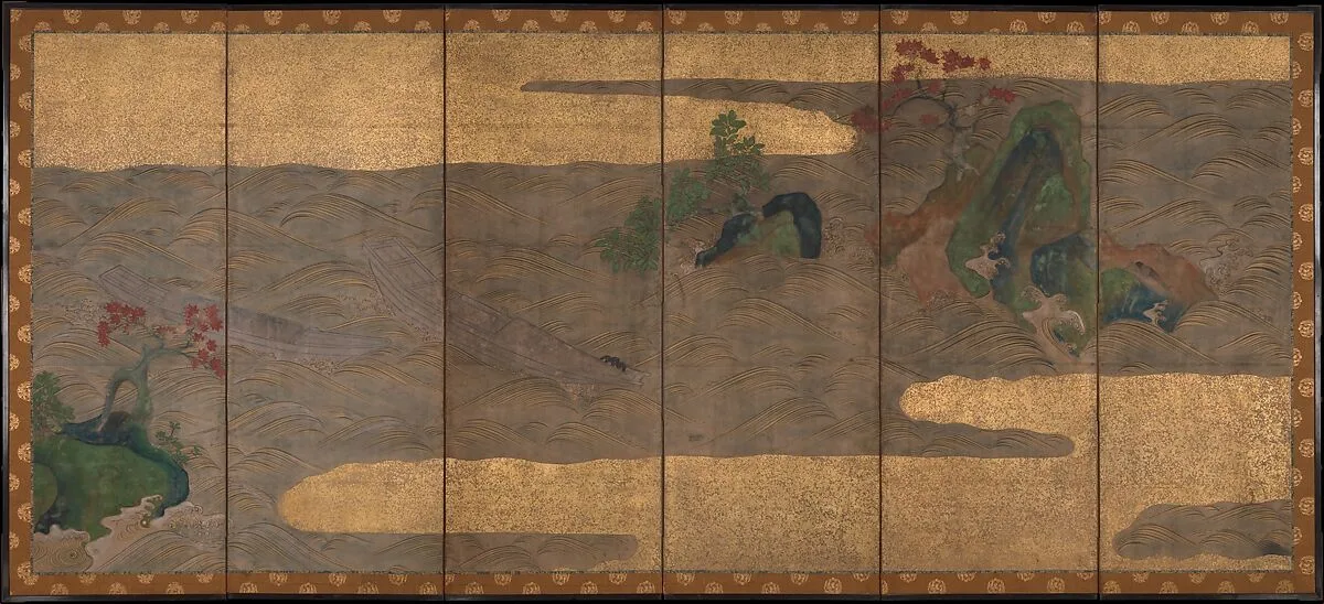 波に舟図屏風|Boats upon Waves — Tawaraya Sōtatsu