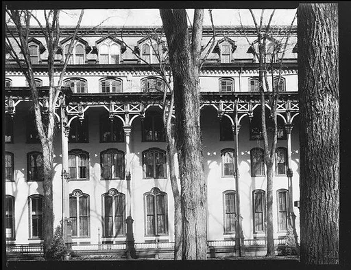 [Grand Union Hotel Façade with Elm Trees in Foreground, Saratoga Springs, New York]