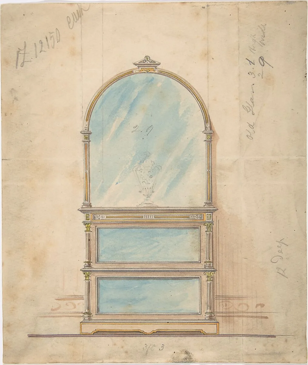 Design for a Mirror-fronted Cabinet Topped with a Mirror — Anonymous, British, 19th century