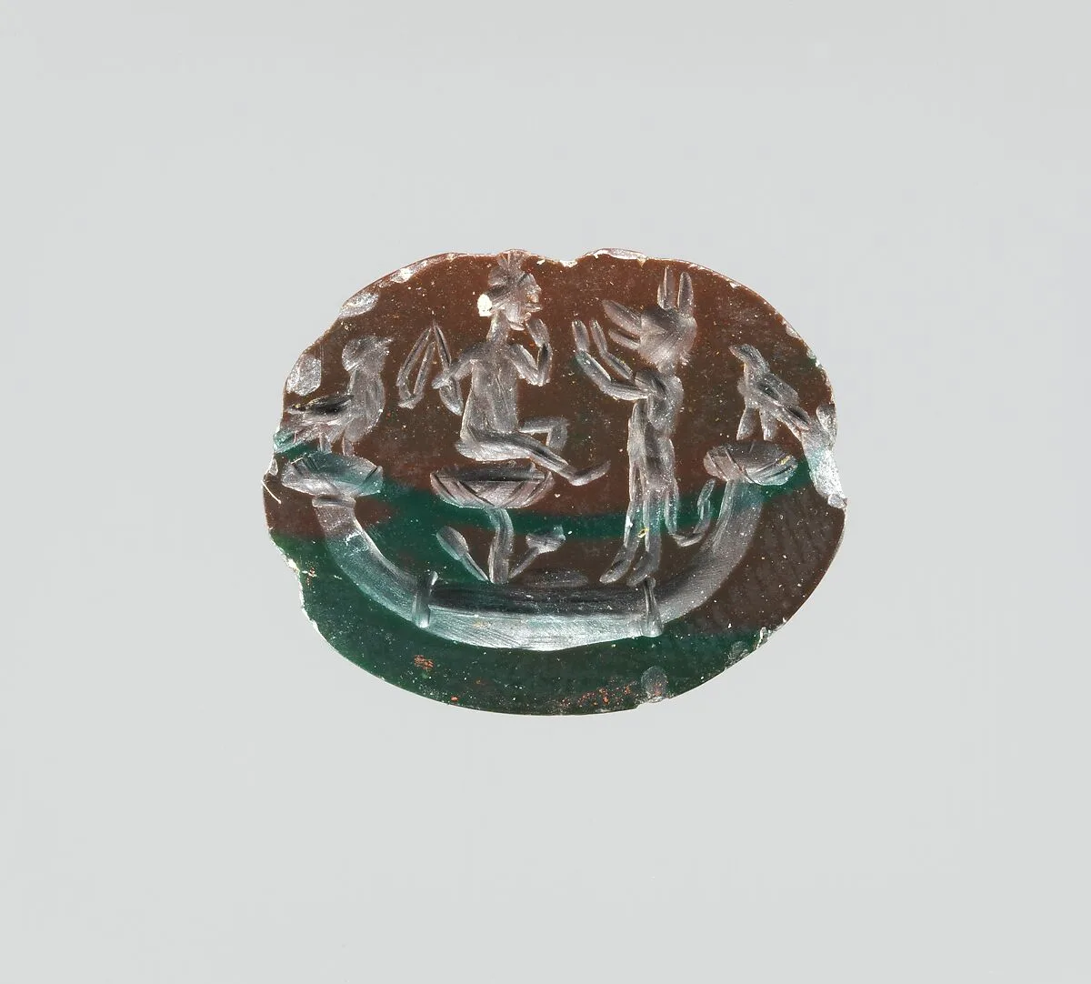 Jasper intaglio: Harpocrates seated on lotus in papyrus boat — Unknown