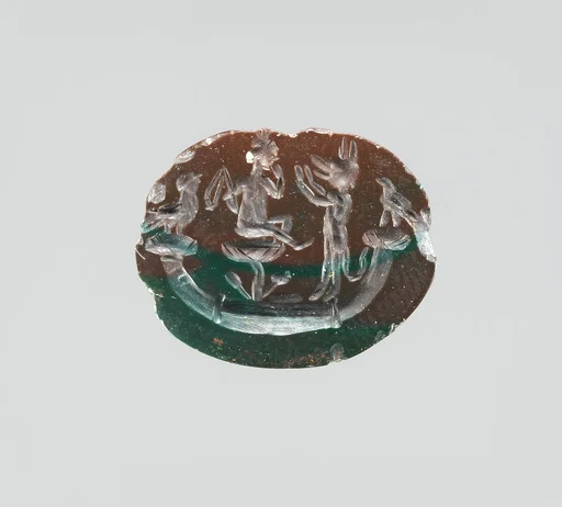 Jasper intaglio: Harpocrates seated on lotus in papyrus boat