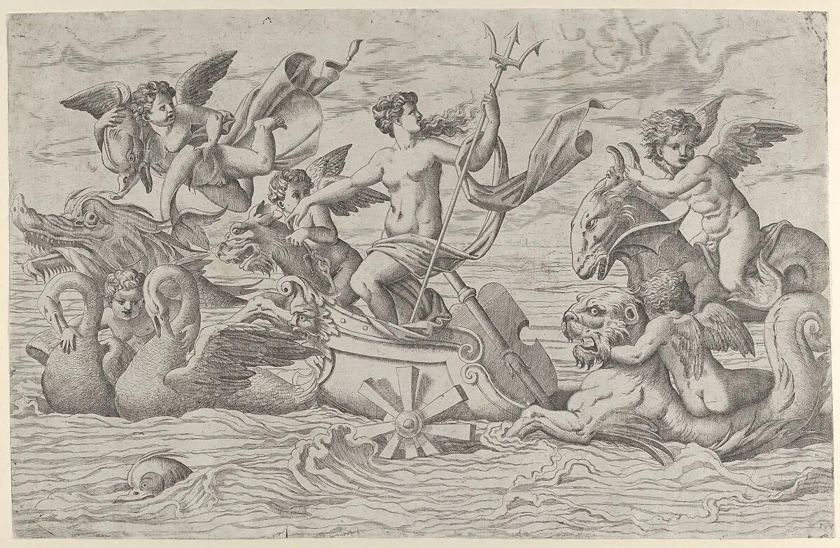 Venus in a Chariot drawn by Two Swans — Master IQV|Giulio Romano