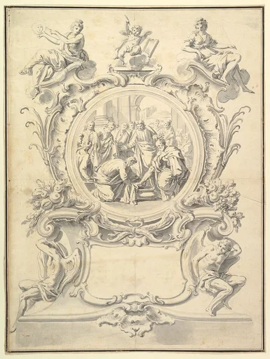 Elaborately Framed Roundel of Christ Washing the Feel of the Apostles