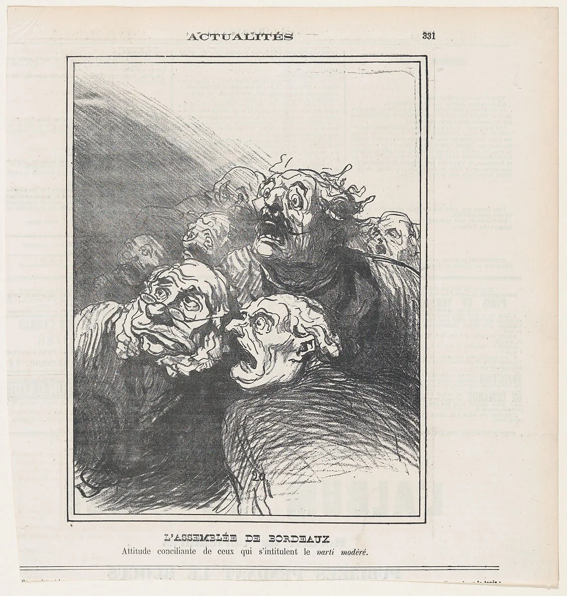 The Bordeaux Assembly: View of the conciliatory attitude of the "moderate party," from 'News of the day,' published in Le Charivari, March 11, 1871 — Honoré Daumier