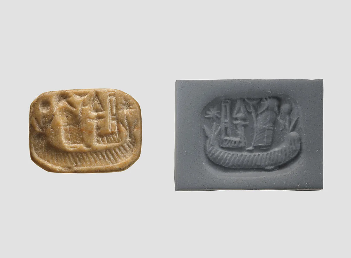Stamp seal (octagonal pyramid) with cultic scene — Unknown