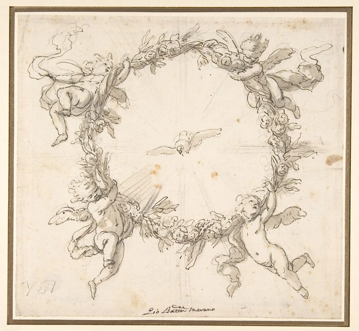 The Holy Spirit Surrounded by a Wreath of Flowers Held up by Infant Angels — Giovanni Battista Merano