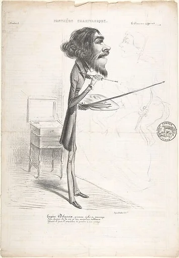 Caricature of Eugène Delacroix Painting Medea about to Kill Her Children