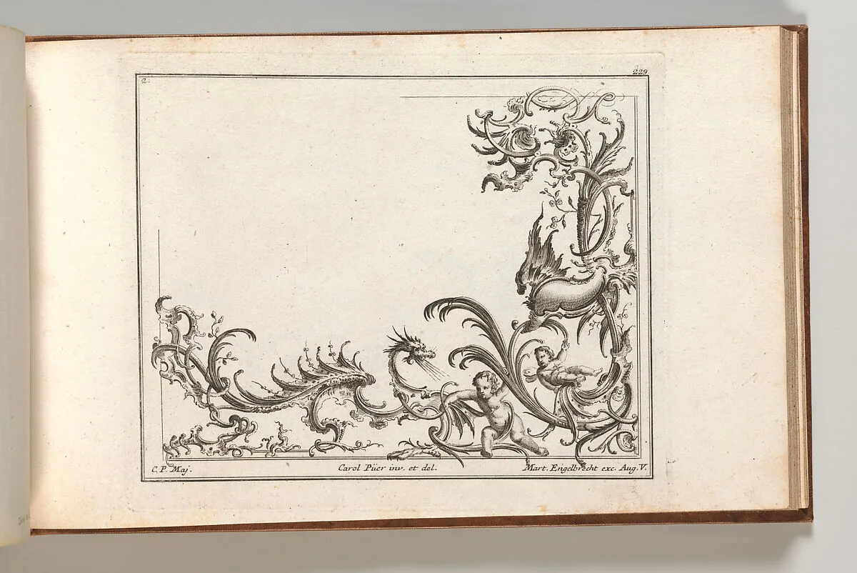 Design for the Decoration of the Lower Right Corner of a Ceiling, Plate 2 from: 'Unterschiedliche neü inventirte Decken oder Plafond.' — Martin Engelbrecht|Carl Pier