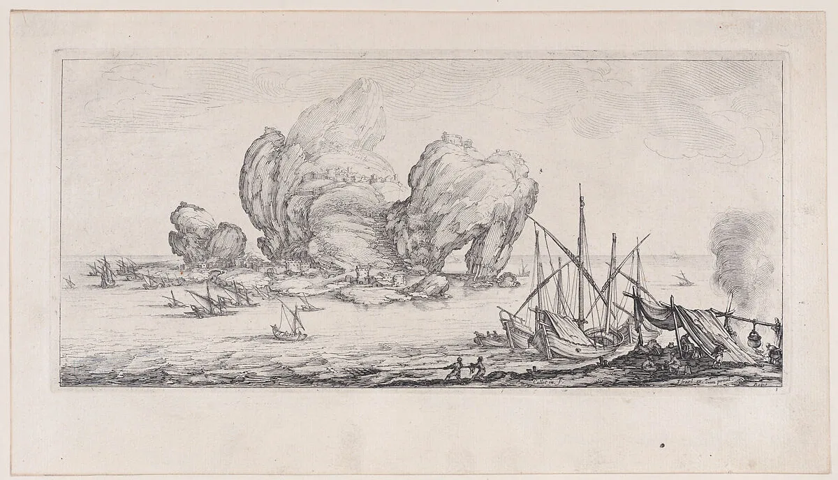 Le Grand Rocher (The Large Rock), from Paysages Gravés pour Jean de Médicis appelées aussi Paysages Dessinés a Florence, Vues de Florence, Paysages d'Italie, et Paysages Définitifs (Landscapes Engraved for Giovanni de'Medici, Landscapes Designed in Florence, Views of Florence, Landscapes of Italy, and Definitive Landscapes) — Israël Henriet|Jacques Callot|Don Giovanni de' Medici
