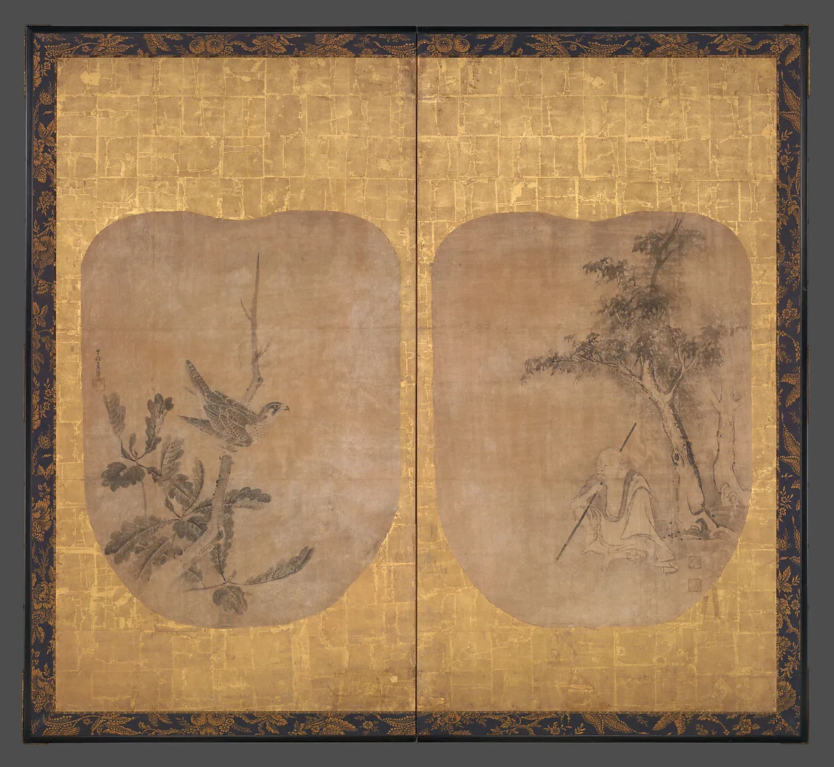 曽我二直庵筆 高士・柏鷹図|Daoist Sage and Hawk — Soga Nichokuan