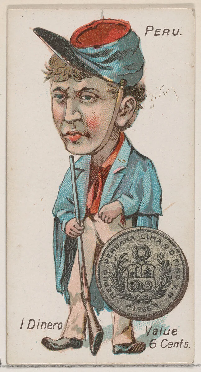 Peru, 1 Dinero, from the series Coins of All Nations (N72, variation 1) for Duke brand cigarettes — W. Duke, Sons & Co.