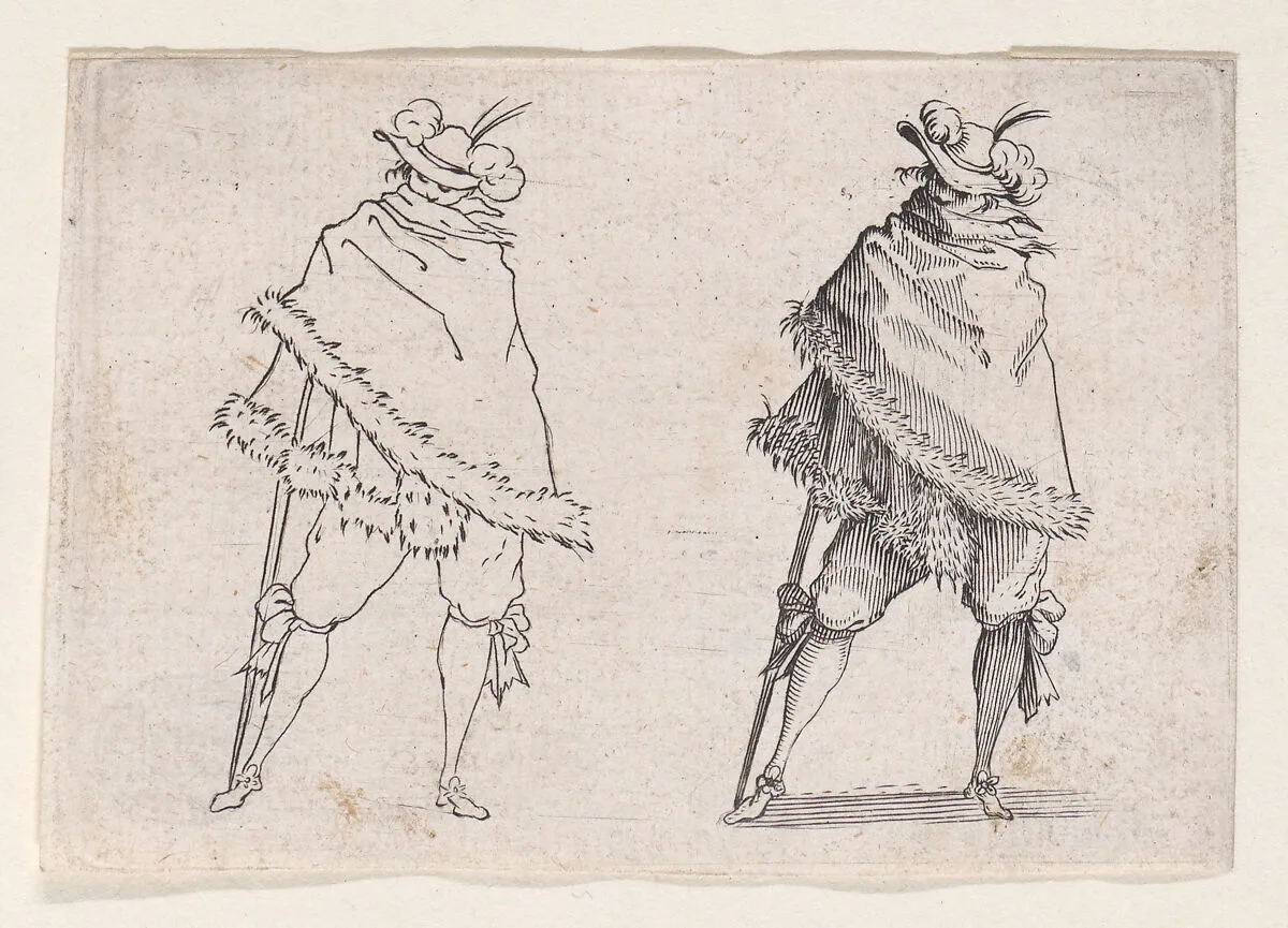 Reverse Copy of L'Homme Enroulé dans son Manteau (Man Wrapped in his Mantle), from "Les Caprices" Series A, The Florence Set — Jacques Callot|Anonymous