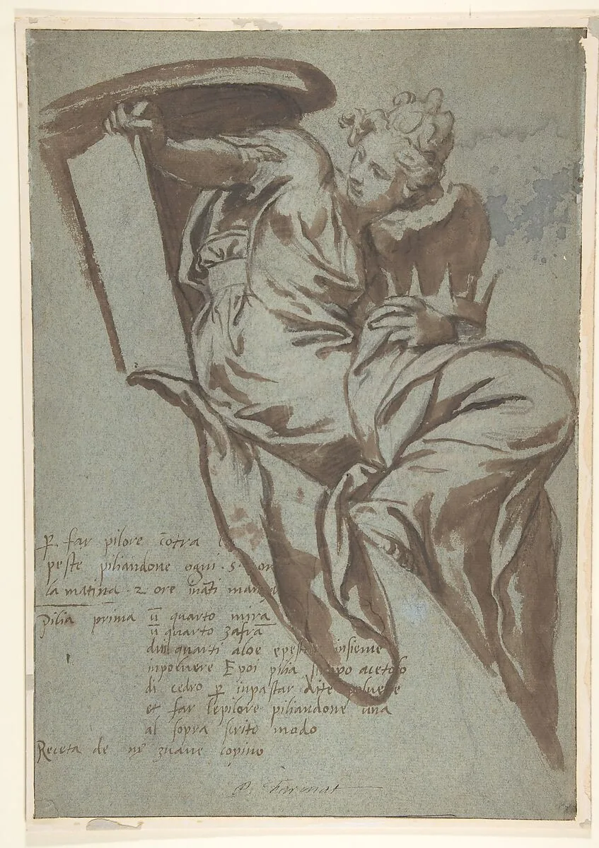 Project for the Decoration of a Spandrel: Winged Female Figure Holding a Tablet and a Crown — Paolo Farinati