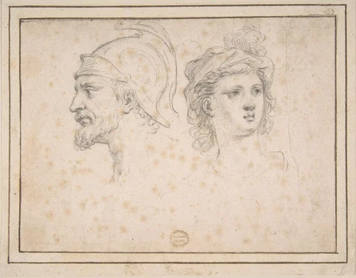 Head of a Bearded Soldier in Profile, Head of a Young Woman in Three-Quarter View