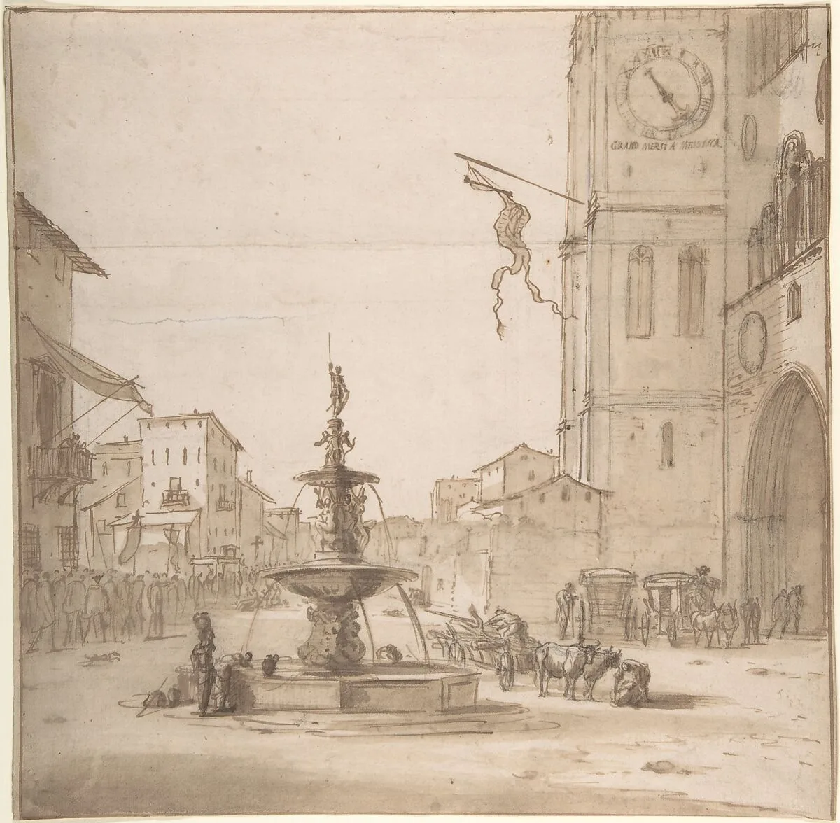 A View of the Piazza del Duomo, Messina, with the Fountain of Orion, the Cathedral to the right — Willem Schellinks
