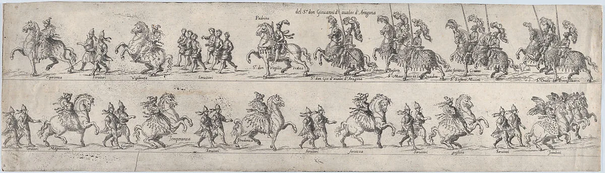 Plate for Giovanni d'avalos d'Aragona, from a series of twelve showing knights and their attendants dressed for a tournament (plate 2) — Anonymous