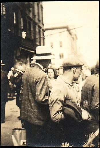 [Paul Grotz, Wearing Hat and Checked Coat in Crowd on Street, New York City]