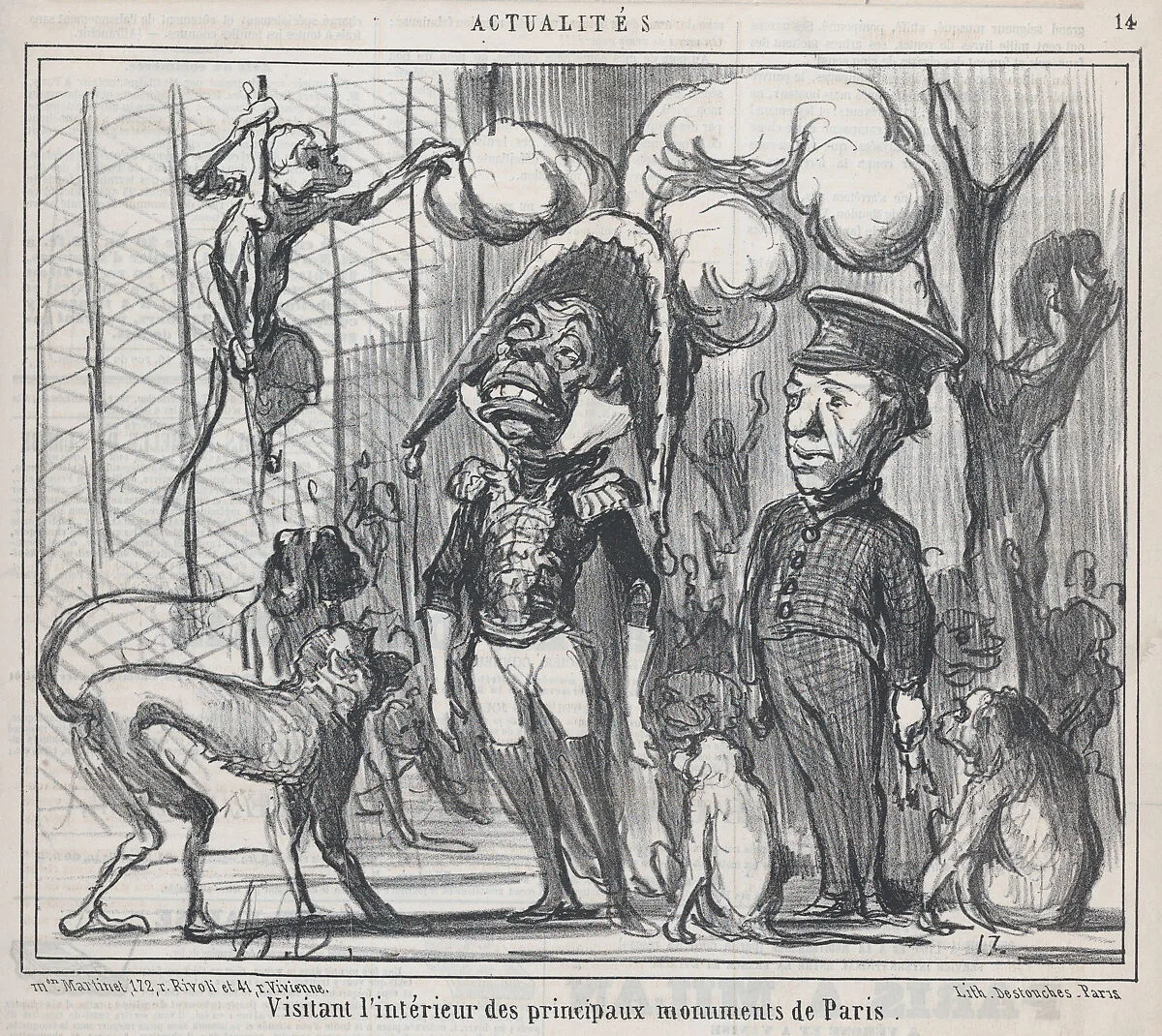 Visitant l'intérieur des principaux monuments de Paris, from Actualités, published in Le Charivari, March 9, 1859 — Honoré Daumier|Aaron Martinet|Destouches