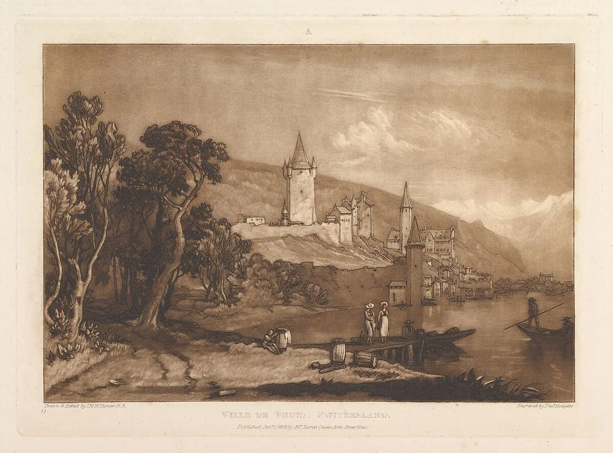 Ville de Thun, Switzerland (Liber Studiorum, part XII, plate 59) — Joseph Mallord William Turner|Thomas Hodgetts|Joseph Mallord William Turner