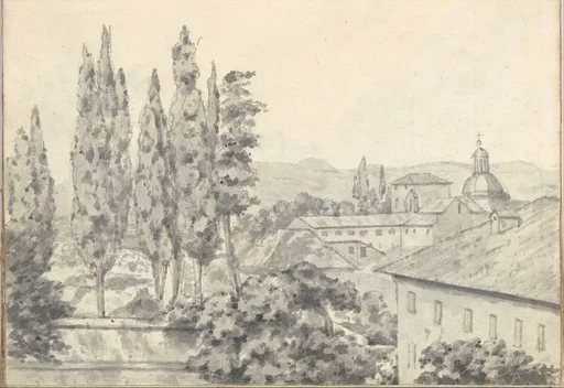 Landscape with Villas and a Church (Smaller Italian Sketchbook, leaf 6 recto)