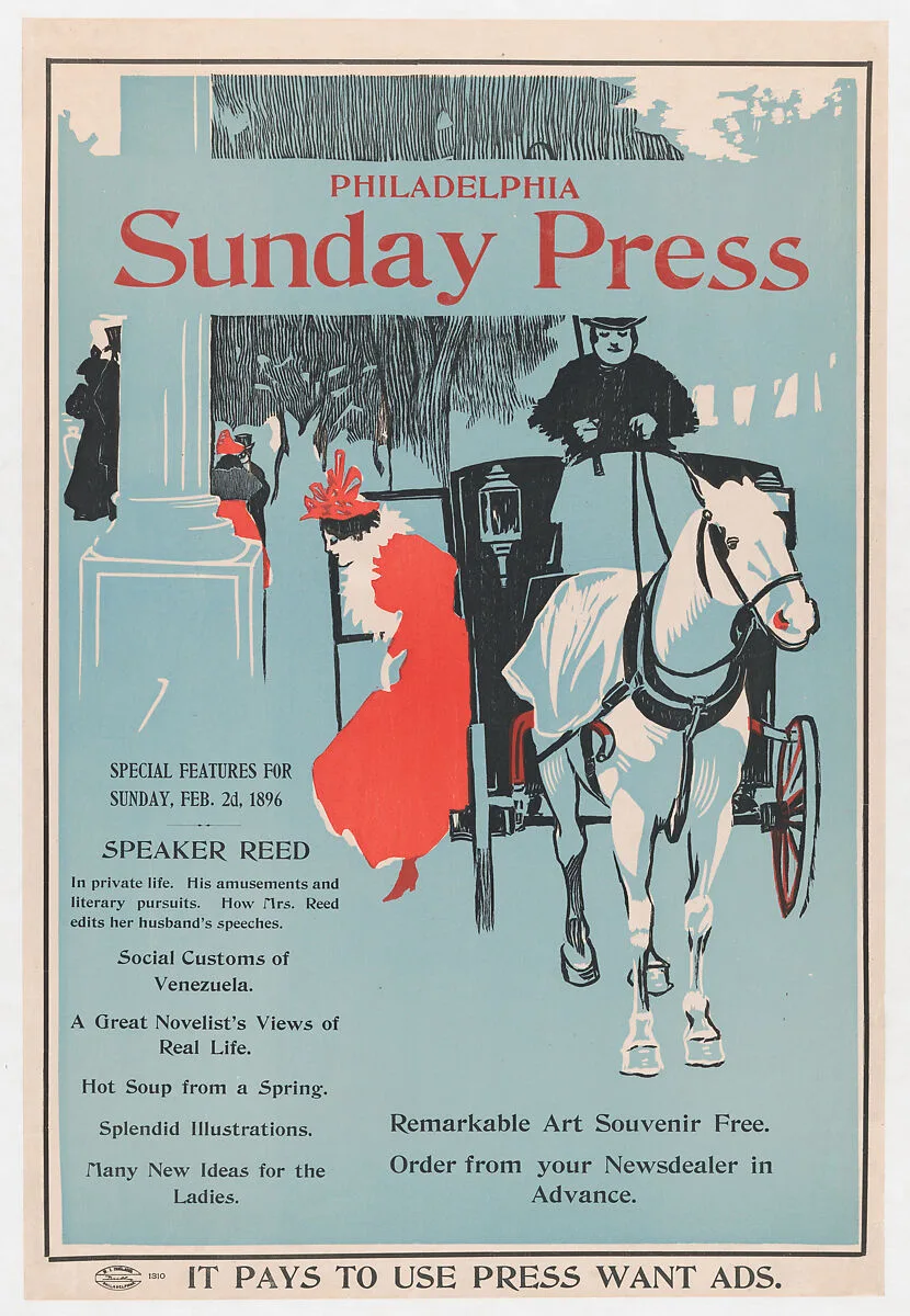 Advertisement for Philadelphia Sunday Press: February 2d, 1896 — H. I. Ireland, Philadelphia|George Reiter Brill