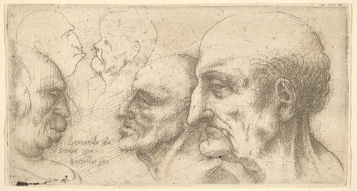 Five Heads — Leonardo da Vinci|Wenceslaus Hollar