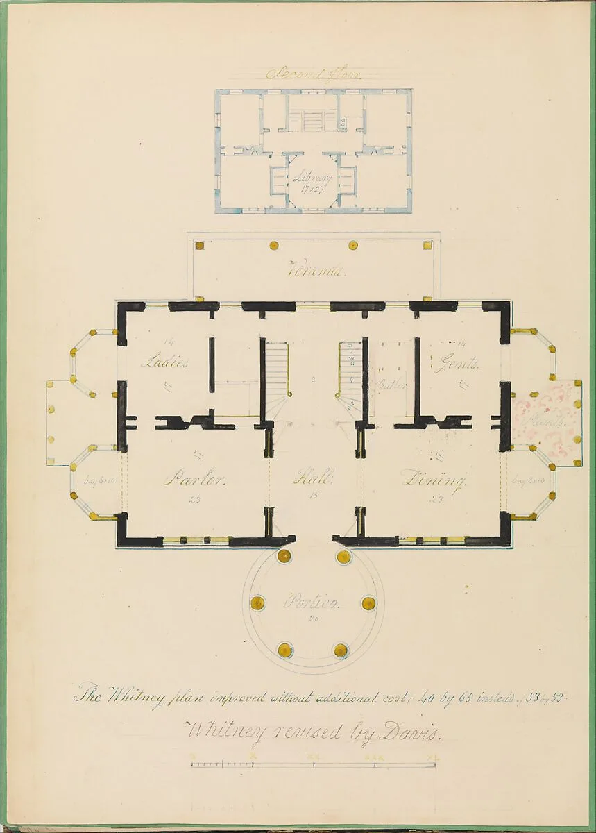 House for Henry Whitney, New Haven, Connecticut (revised plan) — Alexander Jackson Davis