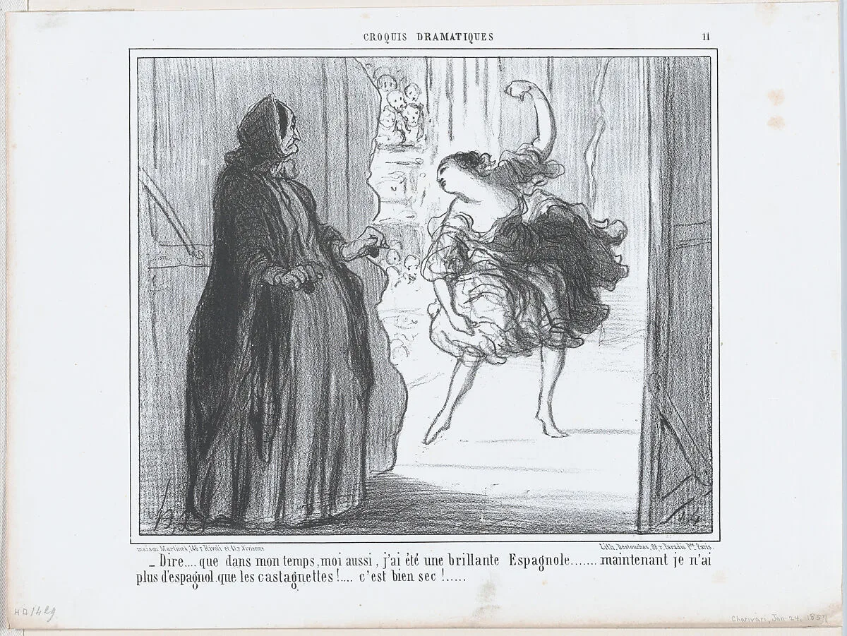 Dire que dans mon temps, moi aussi..., from Croquis Dramatiques, published in Le Charivari, January 24, 1857 — Aaron Martinet|Honoré Daumier|Destouches