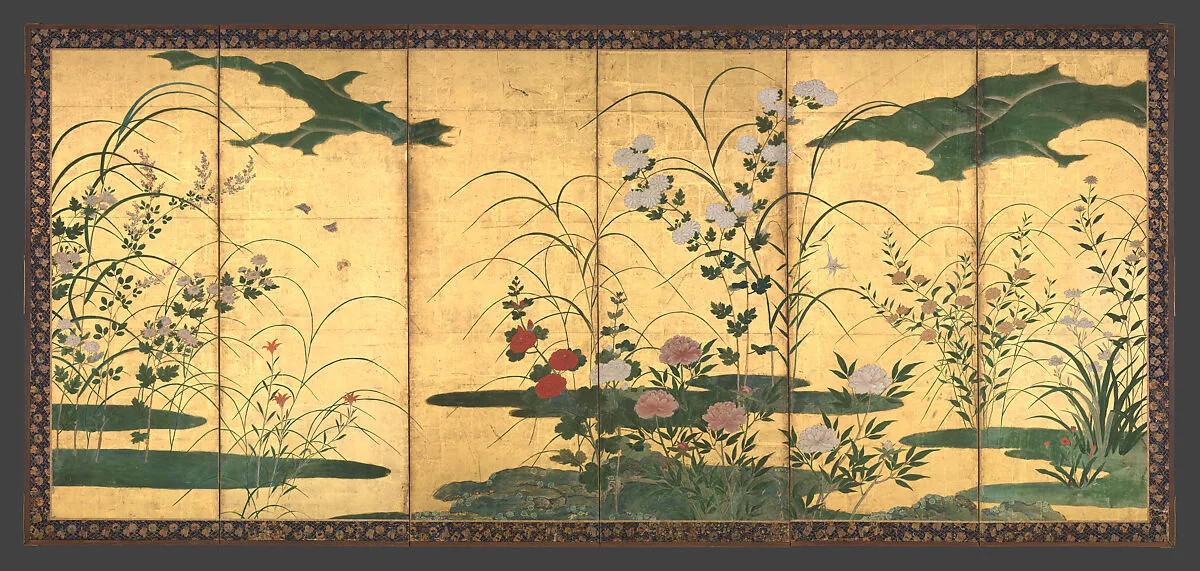 四季花草図屏風|Flowers and Grasses of the Four Seasons — Kano Mitsunobu 狩野光信