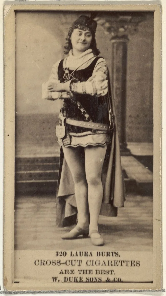 Card Number 320, Laura Burt, from the Actors and Actresses series (N145-3) issued by Duke Sons & Co. to promote Cross Cut Cigarettes — W. Duke, Sons & Co.