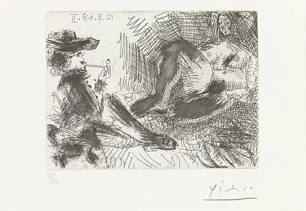 Gentleman with a Pipe and Nude Maja, from 347 Suite — Pablo Picasso|Aldo and Piero Crommelynck|Galerie Louise Leiris