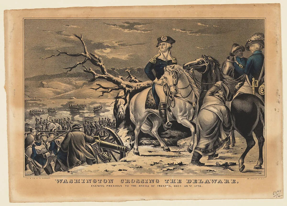 Washington Crossing the Delaware–Evening Previous to the Battle of Trenton, December 25th, 1776 — Nathaniel Currier|George Washington