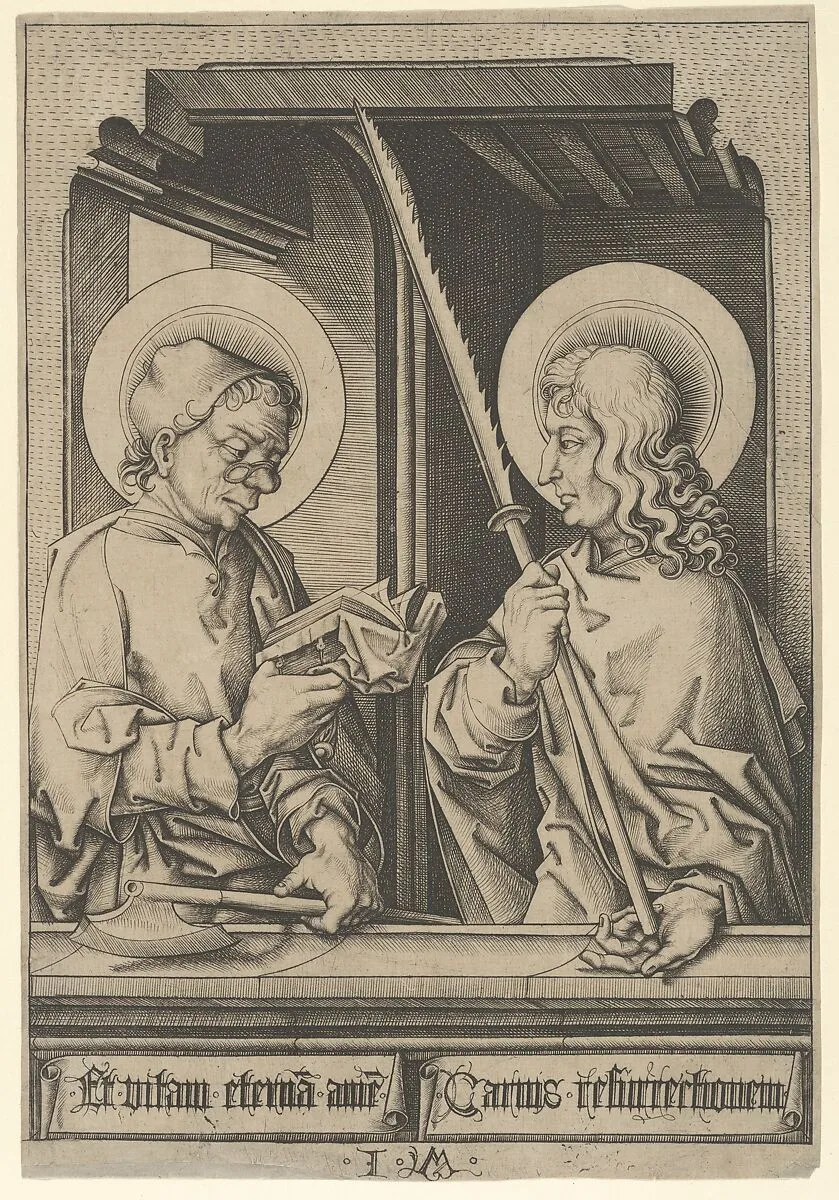 Saints Matthias and Judas Thaddaeus, from The Apostles — Israhel van Meckenem