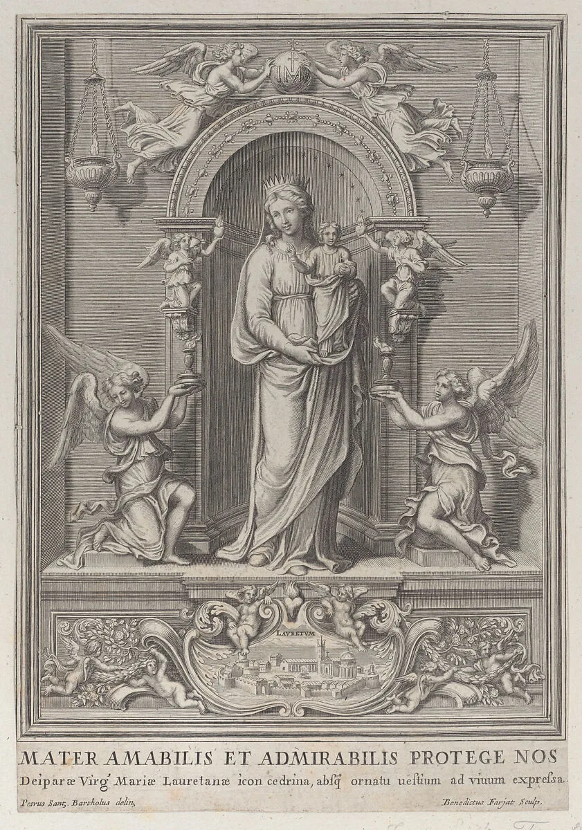 Madonna of Loreto, within a niche with an angel on either side — Pietro Santi Bartoli|Benoit Farjat
