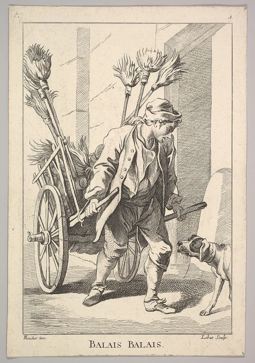 Reverse copy of Balais Balais (Brushes Brushes), from Le Cris de Paris (The Cries of Paris), plate 5 — Jacques Philippe Le Bas|François Boucher