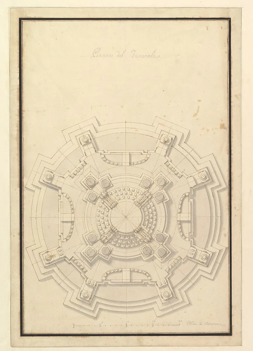 Ground Plan of a Catafalque for Francis Lewis of Newburg, Archshop of Mainz (died Breslau 1732) — Giuseppe Galli Bibiena