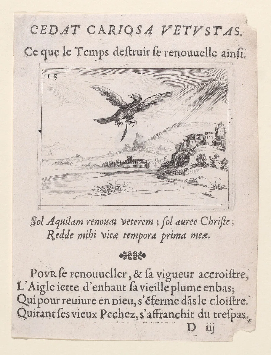 Un Aigle Jetant une Vieille Plume (An Eagle Dropping an Old Feather), from Lux Claustri ou La Lumière du Cloitre (The Light of the Cloisters), plate 15 — François Langlois|Jacques Callot