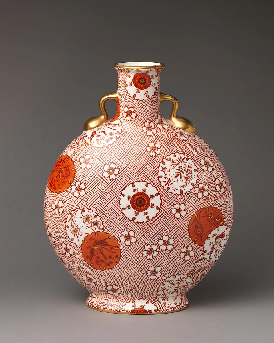 Red and white floral pattern moon flask — Minton(s)