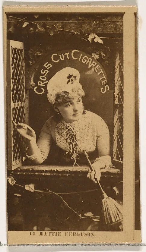 Card Number 11, Mattie Ferguson, from the Actors and Actresses series (N145-2) issued by Duke Sons & Co. to promote Cross Cut Cigarettes — W. Duke, Sons & Co.