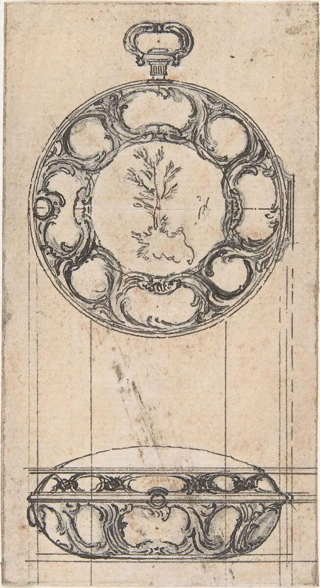 Design for a Gold Watchcase Showing Front and Elevation — Hubert François Gravelot