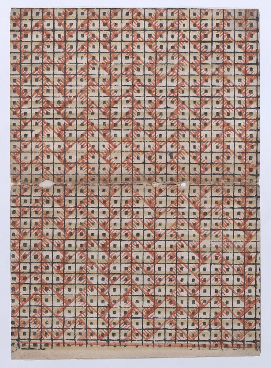Book cover with overall grid pattern with geometric designs — Anonymous